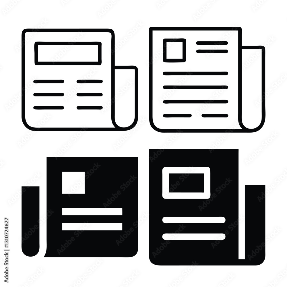 Four Newspaper Icons for News, Journalism, and Media Four Newspaper Icons for News, Journalism, and Media