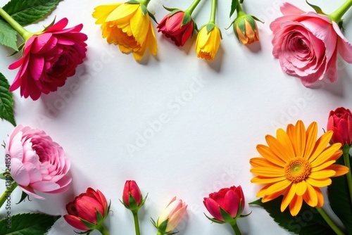 Wallpaper Mural Vibrant flowers arrangement on white tablecloth, white background, vase, bouquet Torontodigital.ca