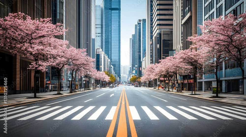Cherry Blossom-Lined Streets and a Zebra Crossing in Seoul