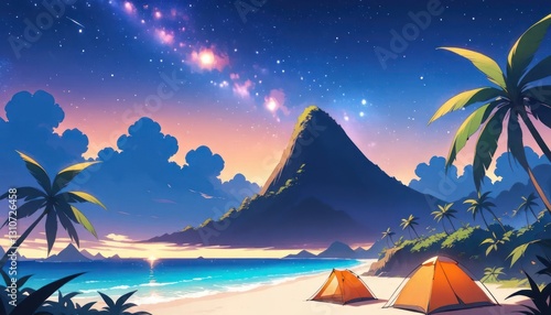 Starry Night Tropical Beach Camping Paradise