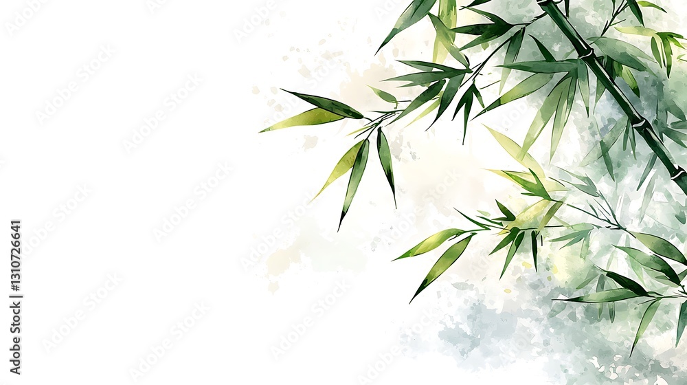 Obraz premium Nature-inspired bamboo leaves watercolor style serene environment artistic viewpoint