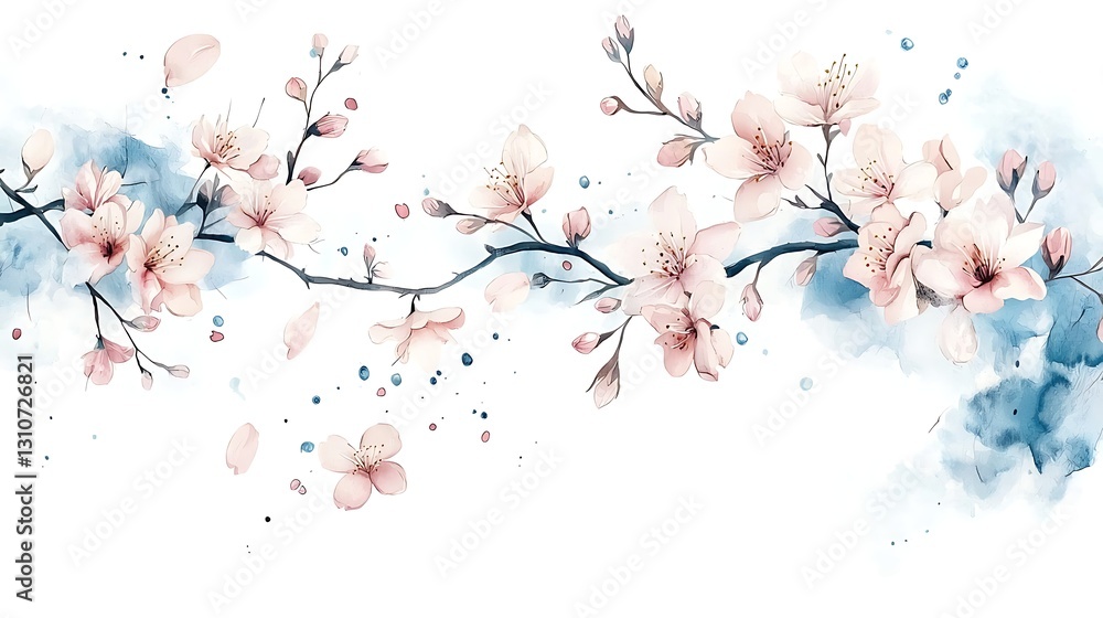 Artistic concept of cherry blossoms nature-inspired watercolor for a serene calm environment Artistic concept of cherry blossoms nature-inspired watercolor for a serene calm environment
