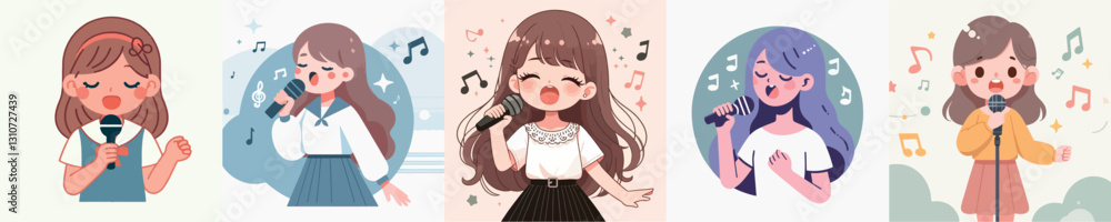 Singing Girl Vector Image Set Singing Girl Vector Image Set