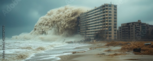 Tsunami engulfs building in coastal city chaos unfolds amidst destruction