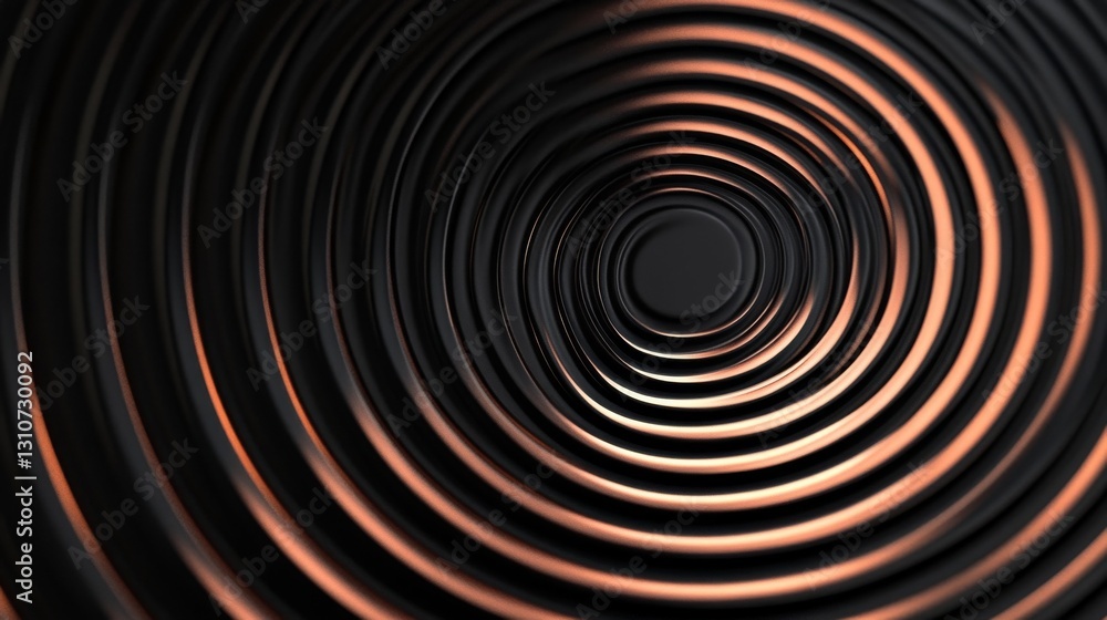Naklejka premium Concentric circular pattern showing curved dark surfaces with gold accents
