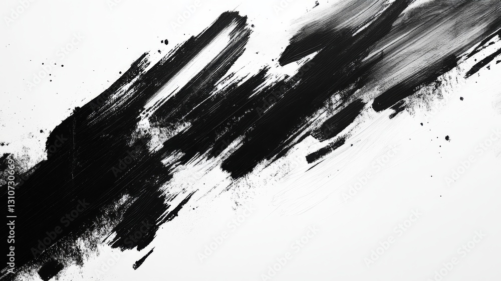 Black Paint Brush Strokes Forming Diagonal Shapes on White Surface Black Paint Brush Strokes Forming Diagonal Shapes on White Surface