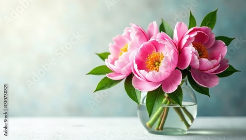 Fototapeta Naklejka Na Ścianę i Meble -  Watercolor peonies in a vase with greenery , vase, vector flowers, illustration