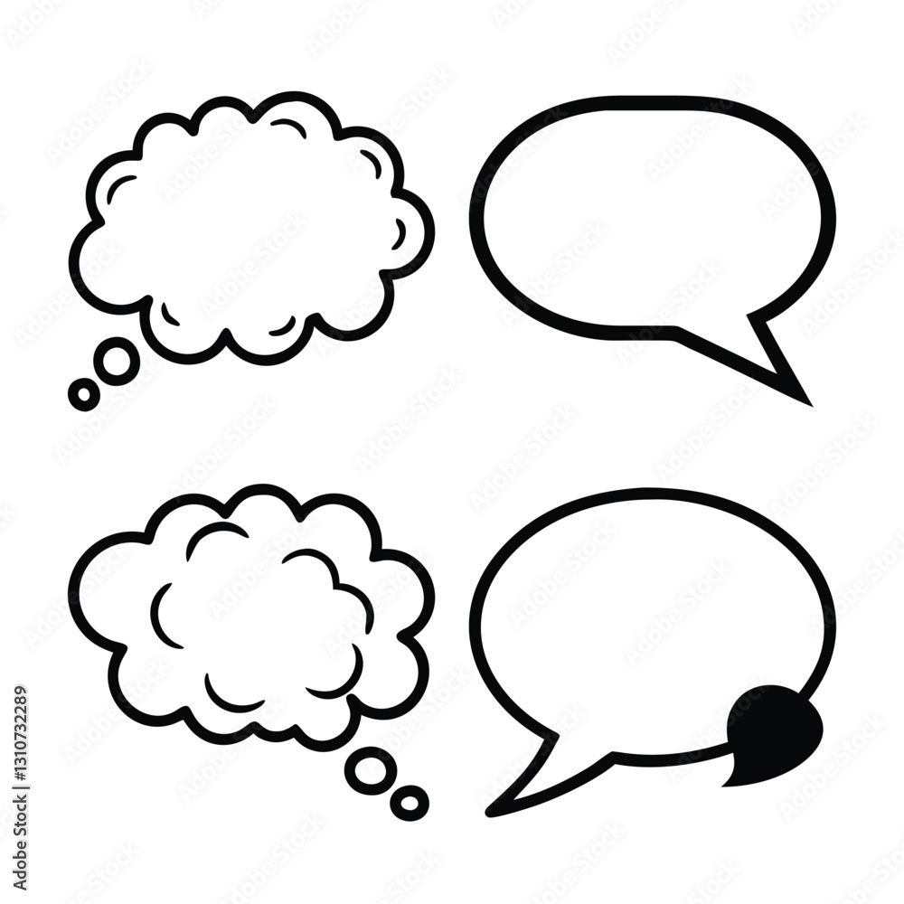 Set of Black and White Comic Book Speech and Thought Bubbles Set of Black and White Comic Book Speech and Thought Bubbles