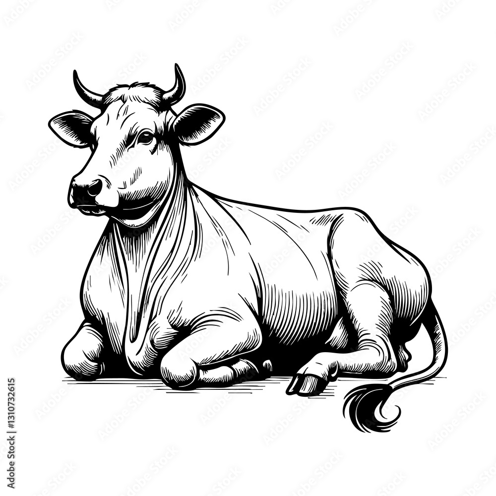 Fototapeta premium Animal Line Art Illustration of Cow