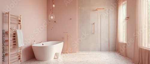 Modern minimalist bathrooms with clean lines, soft natural light, and sleek vanities in oak, marble, and metal finishes. Elegant, serene, Scandinavian-inspired luxury.