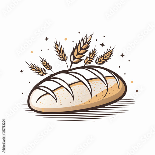 Artistic bread loaf with wheat on a light background