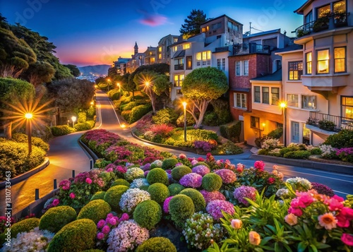 Night Bloom: Lombard Street, San Francisco Flowers & Homes