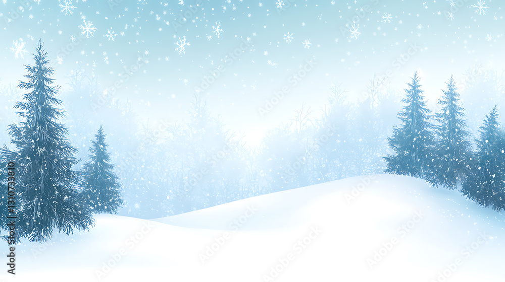 Fototapeta premium Winter wonderland snowy landscape scene in a quiet forest serene environment soft snowfall tranquil atmosphere