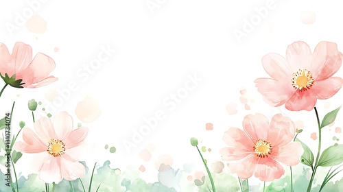 Nature-inspired watercolor style flowers blooming in a serene garden landscape