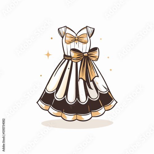 Fashionable dress illustration with bow on white background