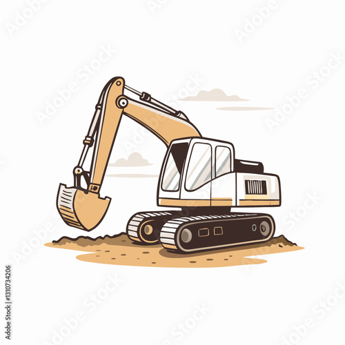 Construction excavator digging in dirt landscape