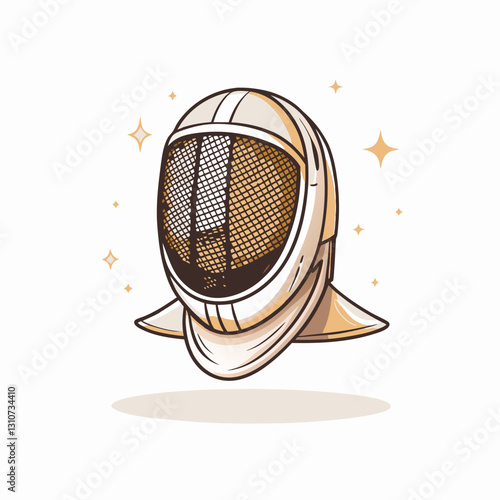 Fencing helmet illustration with sparkling accents