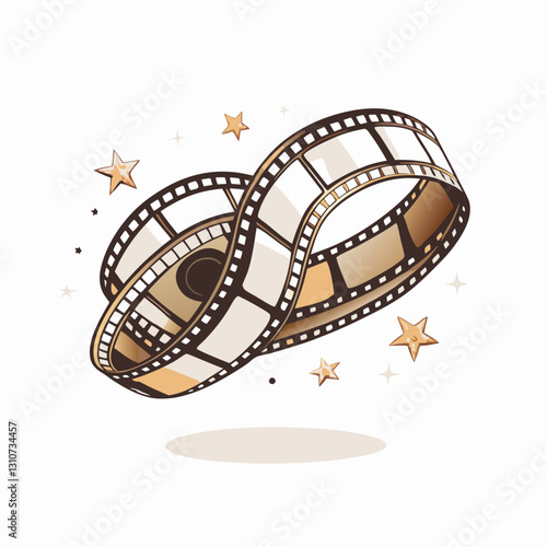 Film reel swirling with stars and sparkles