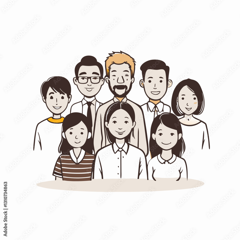 Group of cheerful people smiling together in a friendly manner, the concept of a friendly team Group of cheerful people smiling together in a friendly manner, the concept of a friendly team