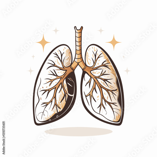 Illustration of healthy lungs with detailed branches, lung health care concept, lung cancer awareness, lung medical examination