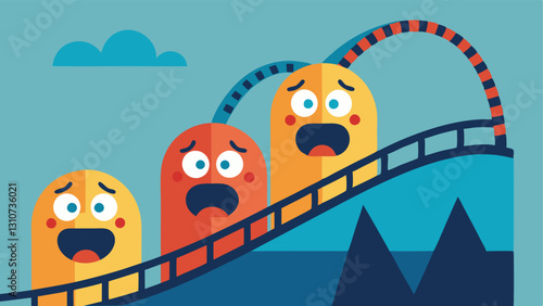 Investment Rollercoaster A rollercoaster cart filled with fearful faces going downhill loss and greedy faces going uphill gain symbolizing the emotional highs and lows of