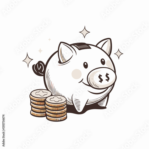 Piggy bank with coins and sparkling highlights, the concept of money accumulation