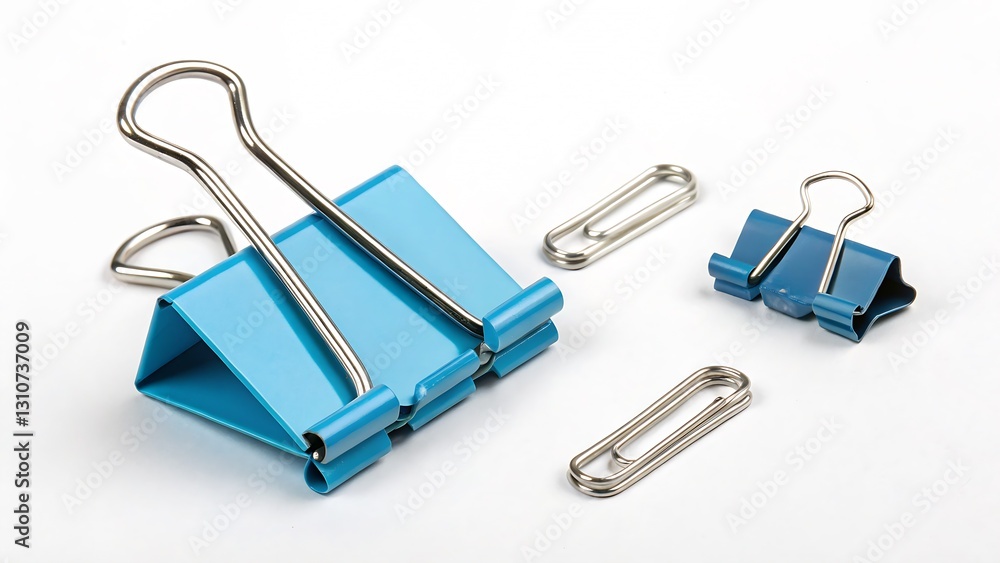 Paperclip and Binder Clip Set Arranged Neatly on a White Background, High-Quality Stationery Image ideal for office branding, productivity content, and stationery advertisements. Paperclip and Binder Clip Set Arranged Neatly on a White Background, High-Quality Stationery Image ideal for office branding, productivity content, and stationery advertisements.