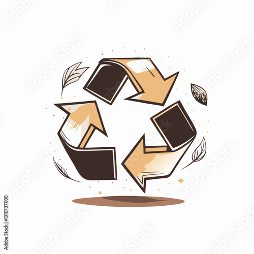Recycle symbol with arrows and leaves in a modern style, the concept of reasonable consumption, concern for the environment