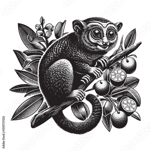 Enchanting Tarsier Illustration with Meticulous Engraving on Orn