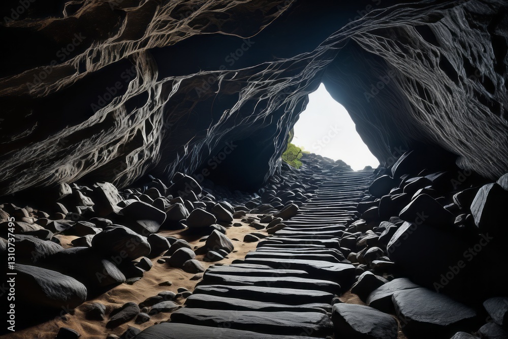 Fototapeta premium A scenic cave with sandstone walls and rock formations in a natural landscape