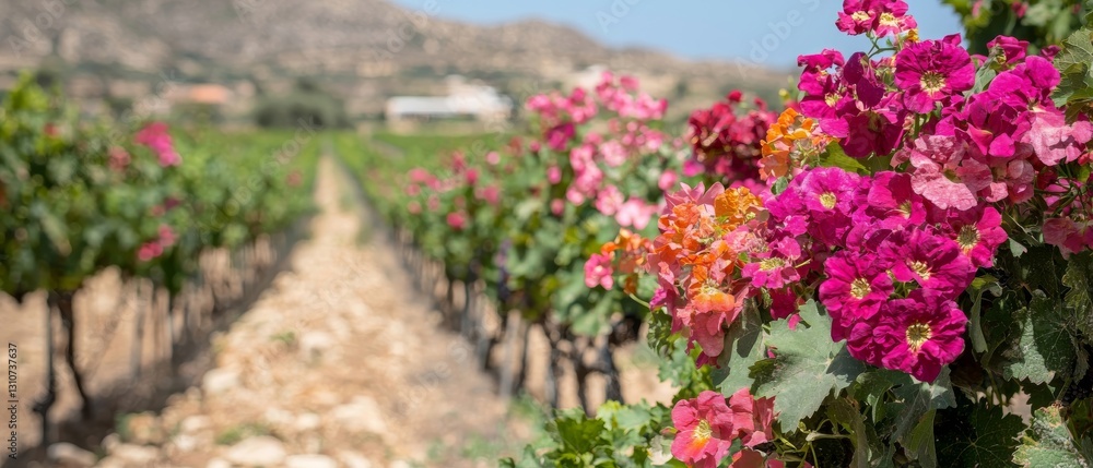 Fototapeta premium Vibrant Flowers Blooming in a Vineyard