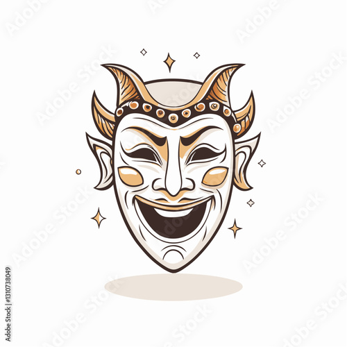 Comedy mask with a joyful expression on a light background, theatrical performances, funny theatrical mask