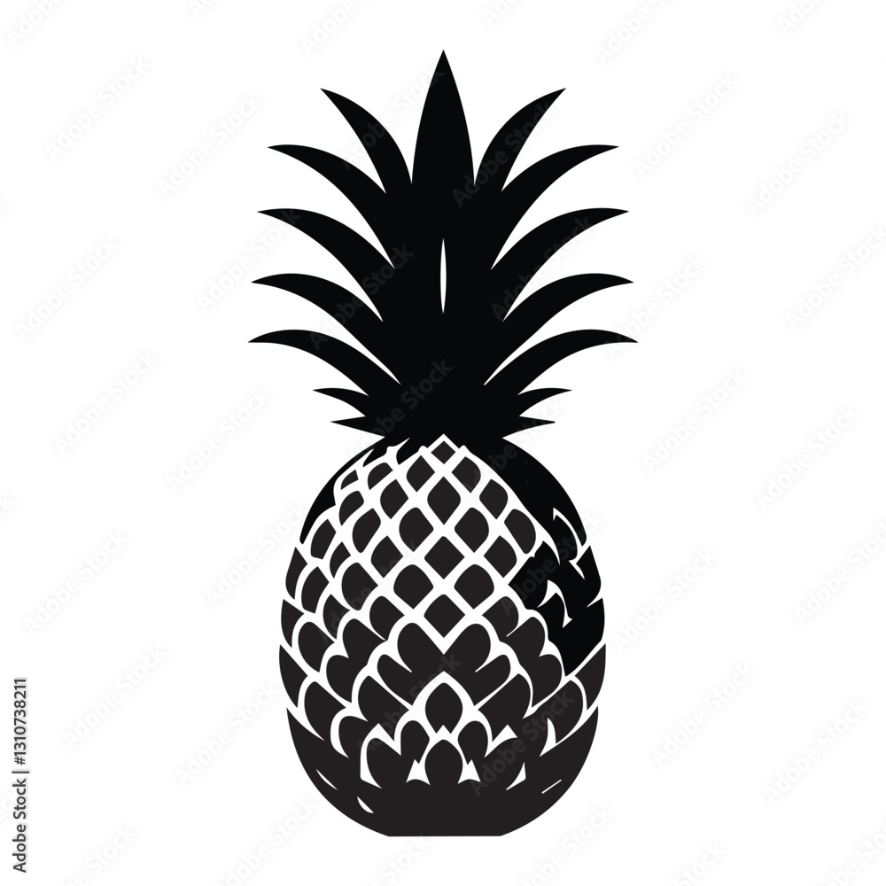 Fototapeta premium A vector silhouette minimalist design, a full black image of a Pineapple vector with a white background