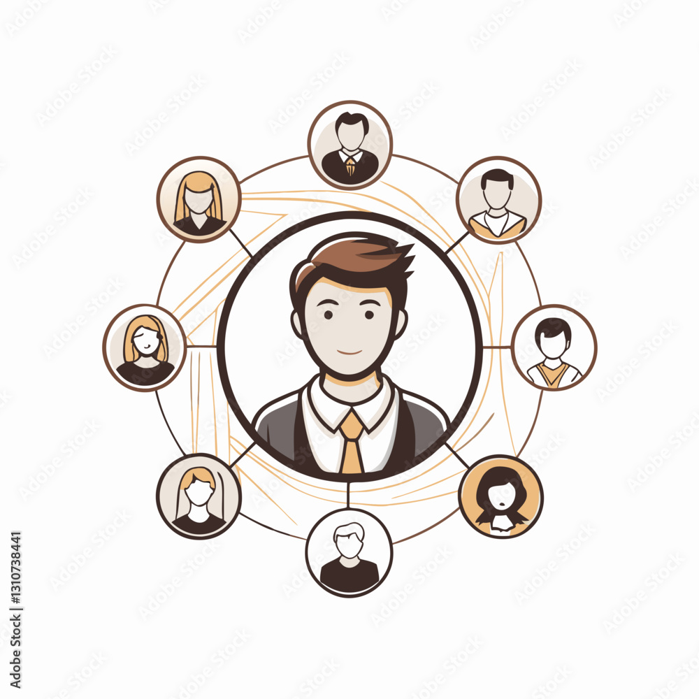 Businessman connecting with people in a social network illustration Businessman connecting with people in a social network illustration