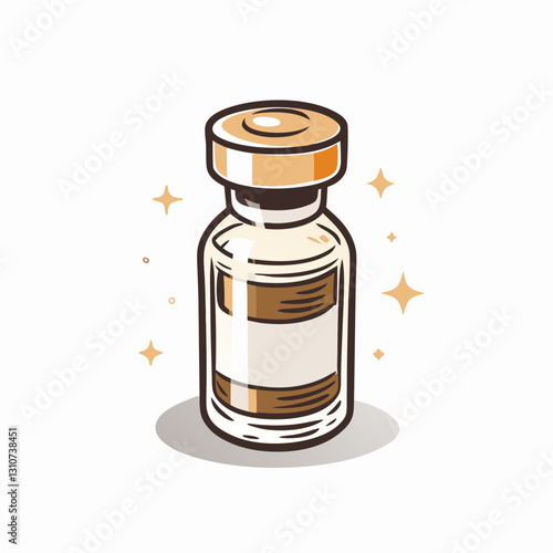 Vaccine vial illustration with sparkling effects, vaccination time, preventive vaccinations, flu vaccine