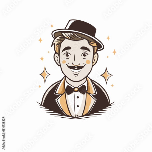 Smiling man in tuxedo with a hat and sparkles, portrait of a man in vintage style, avatar portrait
