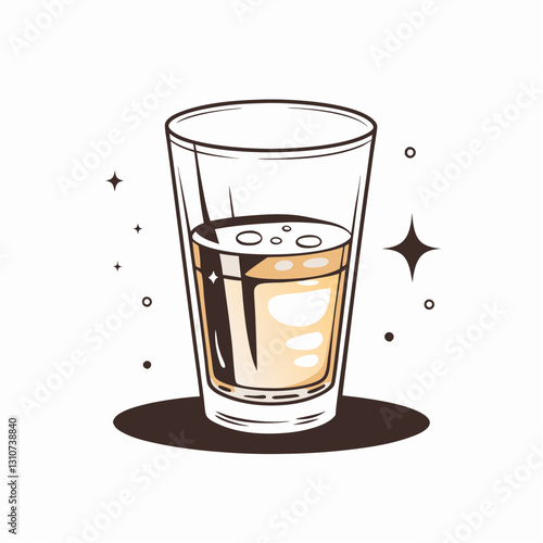 Illustration of sparkling drink in clear glass, a glass of water, morning routine