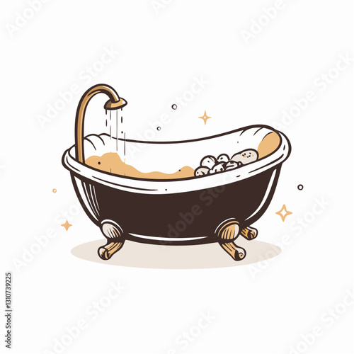 Illustration of a vintage bathtub with bubbles