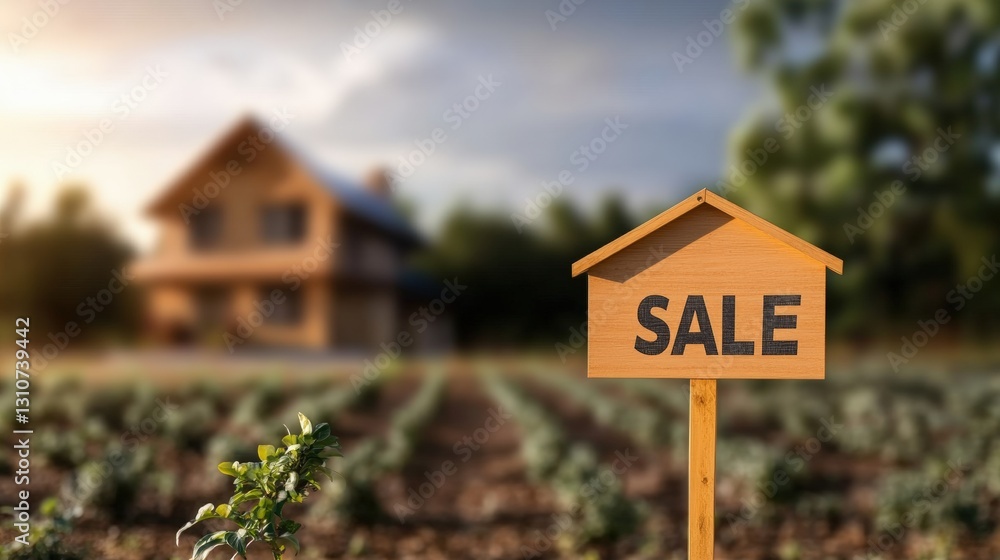 A well-maintained house with a bright sale sign in front indicating it is available for purchase in a residential area A well-maintained house with a bright sale sign in front indicating it is available for purchase in a residential area