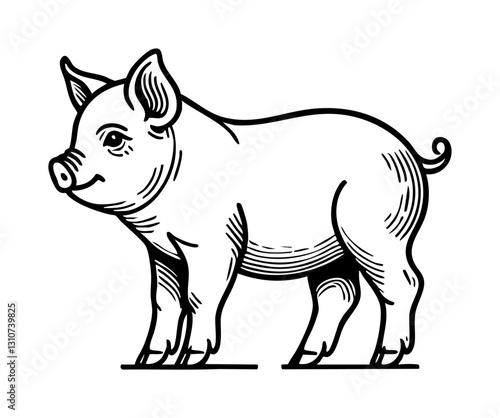 Animal Line Art Illustration of Pig