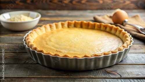 Flaky tart dough baked in a ceramic pan with golden brown edges and a delicate crust, kitchen