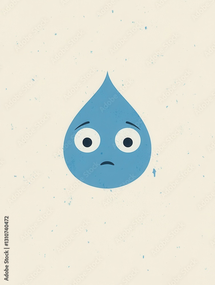 Sad blue water drop minimalistic icon with cartoon eyes expressing emotion in simple style Sad blue water drop minimalistic icon with cartoon eyes expressing emotion in simple style