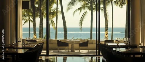 Fototapeta Naklejka Na Ścianę i Meble -  Luxurious tropical beach villa with breathtaking ocean view and sunset  Peaceful and serene environment offering a perfect getaway destination for a relaxing vacation