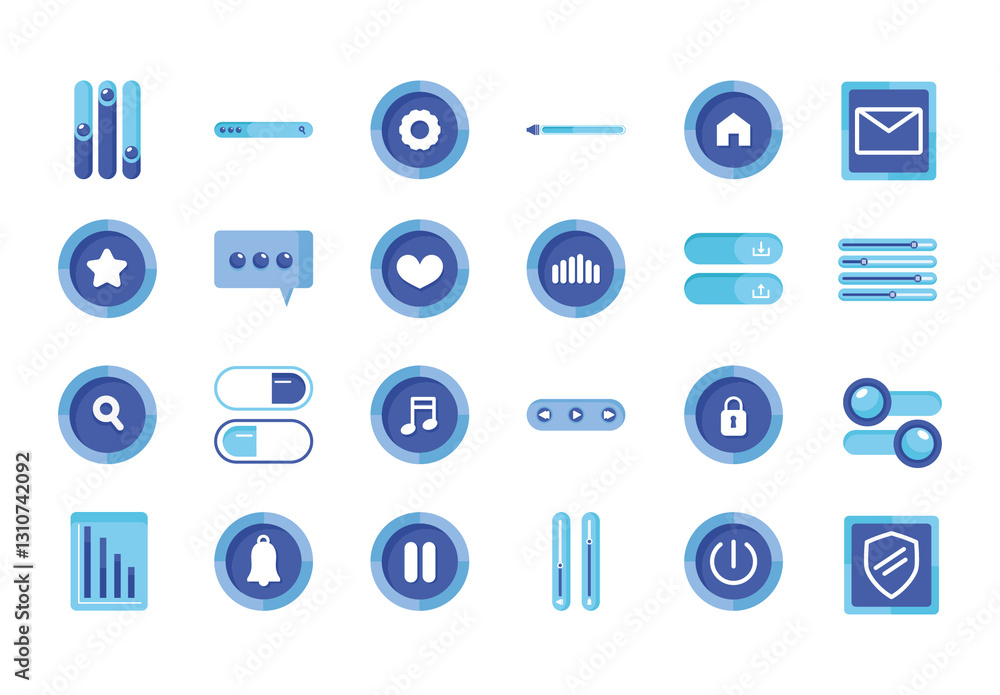 Blue Digital Web UI UX Interface Elements Icons Set Stock Template ...