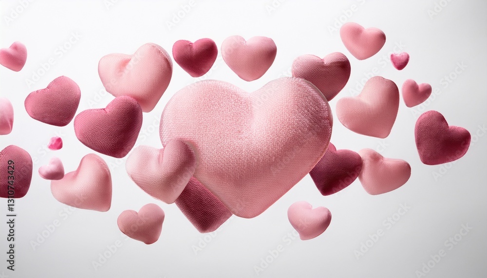 Fototapeta premium 둥글고 부드러운 핑크색 하트들이 공중에 떠다니며 따뜻한 사랑의 감정을 표현