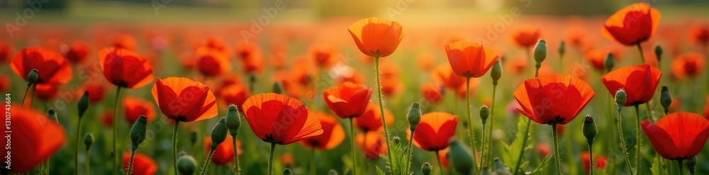 Fototapeta premium Red poppies spill across the ground in abundance, nature, floral arrangement, bloom