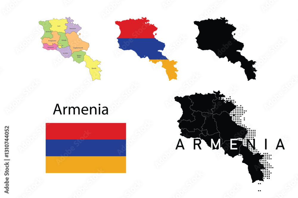 Fototapeta premium Armenia flag and map illustration vector. 