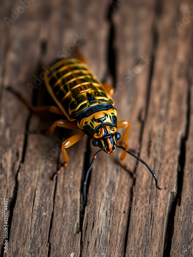 Macro Photo of Cicada Exoskeleton on a Rustic Barn Wood Background