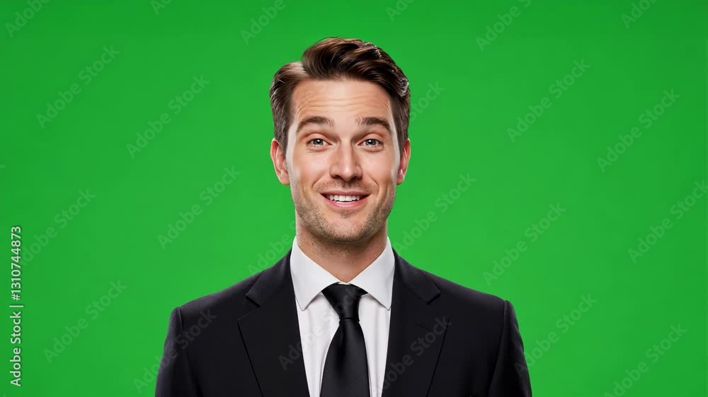 Professional young man in a business suit against a green screen, perfect for corporate visual, showcasing roles like businessman, CEO, director, executive, manager, lawyer, politician, consultant. Professional young man in a business suit against a green screen, perfect for corporate visual, showcasing roles like businessman, CEO, director, executive, manager, lawyer, politician, consultant.