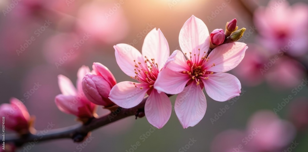 Soft pink petals unfurl from almond-shaped blossoms, delicate, spring blossom pink flowers almond, blossoming Soft pink petals unfurl from almond-shaped blossoms, delicate, spring blossom pink flowers almond, blossoming